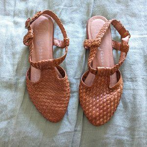 Jeffrey Campbell Woven Leather Sandals Brown/Cognac